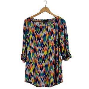 New Directions Multicolor Zigzag Blouse